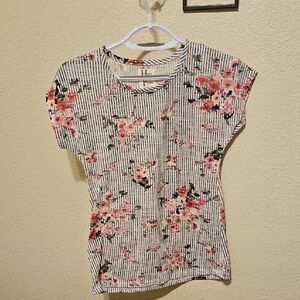 Striped Floral Short Sleeve Top
